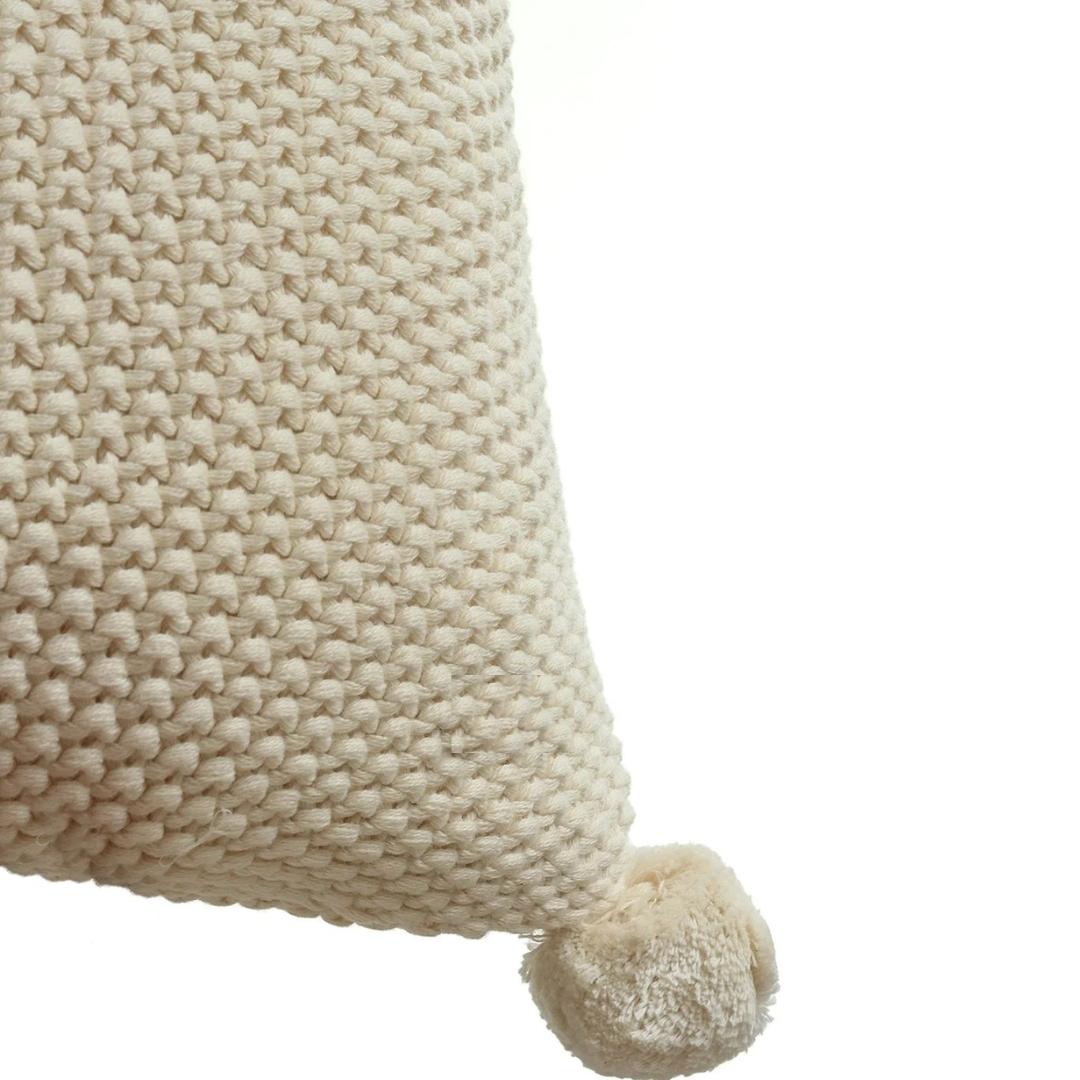Moss Stitch Natural Cotton Knitted Decorative Cushion Cover (18 in x 18 in)
