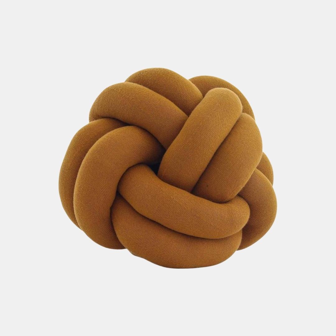 Nodo Mustard Cotton Knitted Decorative Cushion Cover (12 in x 12 in)