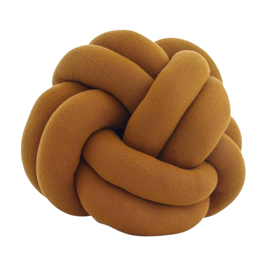 Nodo Mustard Cotton Knitted Decorative Cushion Cover (12 in x 12 in)