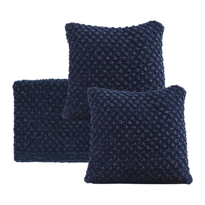 Popcorn Navy With Silver Lurex Throw & Cushion Cover Set (18 in x 18 in)