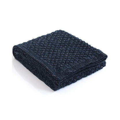 Popcorn Navy With Silver Lurex Throw & Cushion Cover Set (18 in x 18 in)