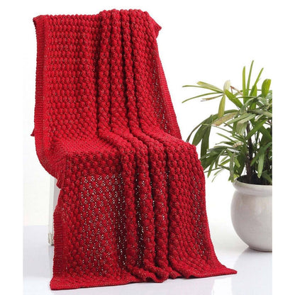 Popcorn Red & Golden Metallic Cotton Knitted Throw Blanket (50 in x 60 in)