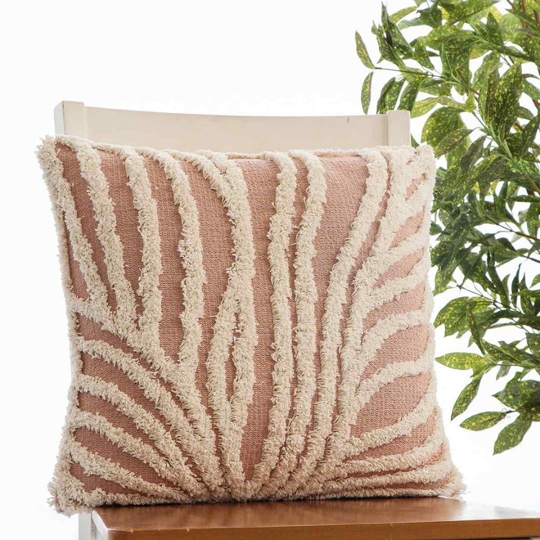 Sea Grass Blush Pink & Natural Cotton Knitted Decorative Cushion Cover (18 in x 18 in)