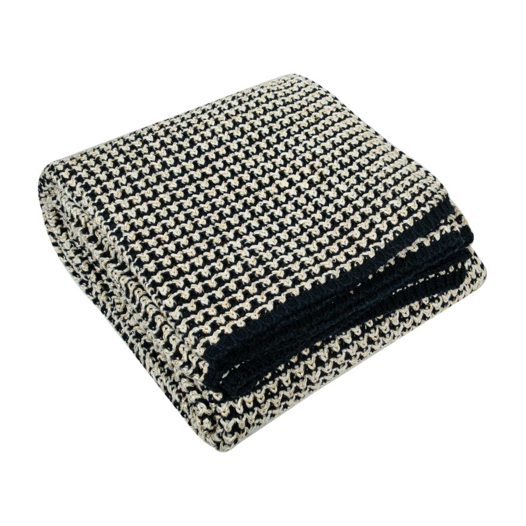 Spiral Blue & White Cotton Knitted Throw Blanket (50 in x 66 in)