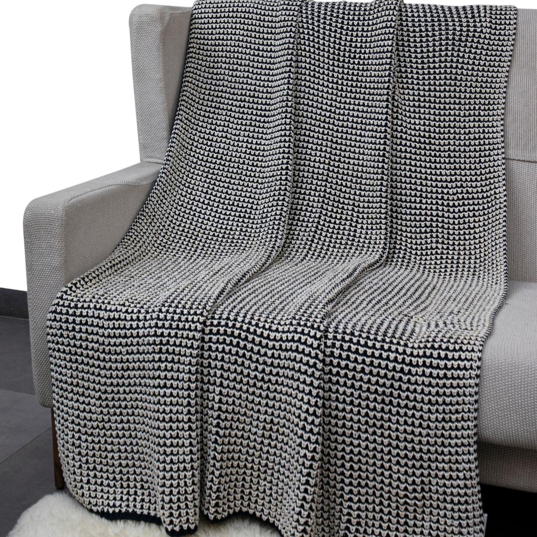 Spiral Blue & White Cotton Knitted Throw Blanket (50 in x 66 in)