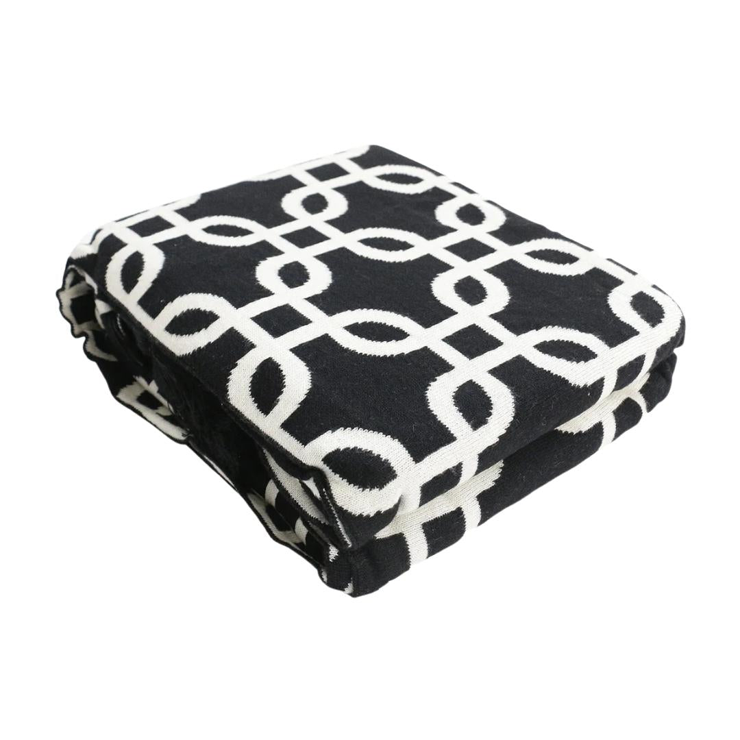 Stroke Black Cotton Knitted Throw Blanket (50 in x 60 in)