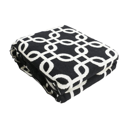 Stroke Black Cotton Knitted Throw Blanket (50 in x 60 in)