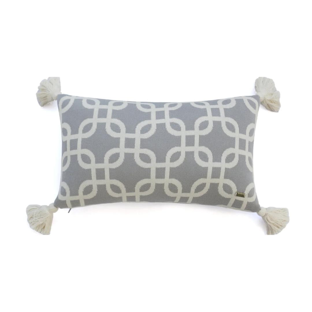 Stroke Light Grey Melange & Natural Cotton Knitted Decorative Cushion Cover (12 in x 20 in)