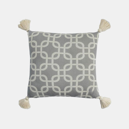 Stroke Square Light Grey Melange & Natural Cotton Knitted Decorative Cushion Cover (18 in x 18 in)