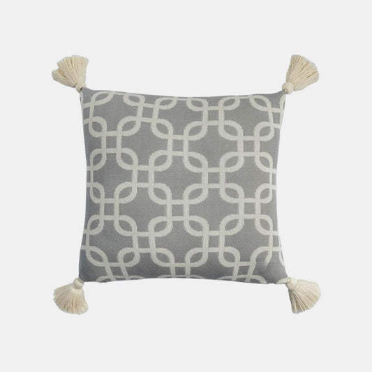 Stroke Square Light Grey Melange & Natural Cotton Knitted Decorative Cushion Cover (18 in x 18 in)