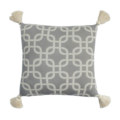 Stroke Square Light Grey Melange & Natural Cotton Knitted Decorative Cushion Cover (18 in x 18 in)