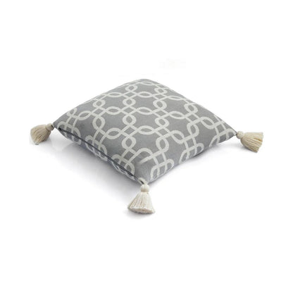 Stroke Square Light Grey Melange & Natural Cotton Knitted Decorative Cushion Cover (18 in x 18 in)