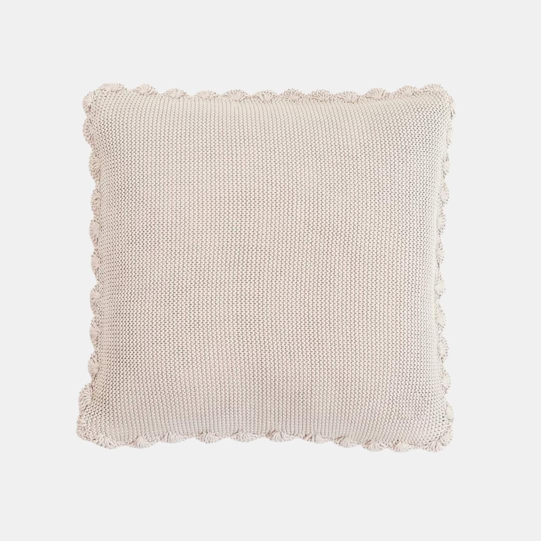 Transfer Knit with Hand Crochet Border Pale Whisper Cotton Knitted Decorative Cushion Cover (16 in x 16 in)