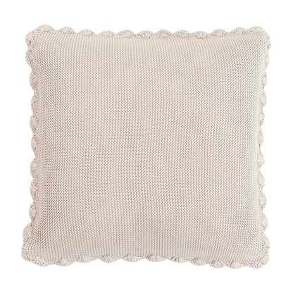 Transfer Knit with Hand Crochet Border Pale Whisper Cotton Knitted Decorative Cushion Cover (16 in x 16 in)