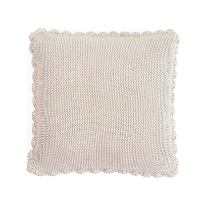 Transfer Knit with Hand Crochet Border Pale Whisper Cotton Knitted Decorative Cushion Cover (16 in x 16 in)