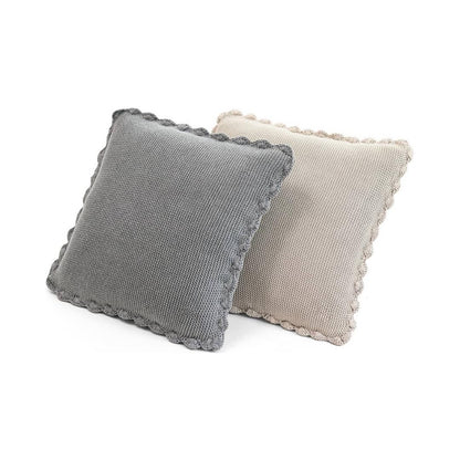 Transfer Knit with Hand Crochet Border Pale Whisper Cotton Knitted Decorative Cushion Cover (16 in x 16 in)