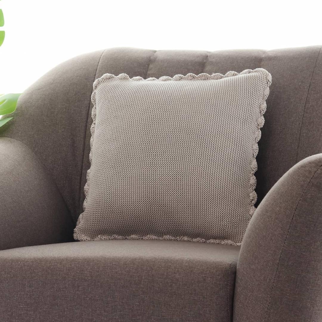 Transfer Knit with Hand Crochet Border Pale Whisper Cotton Knitted Decorative Cushion Cover (16 in x 16 in)