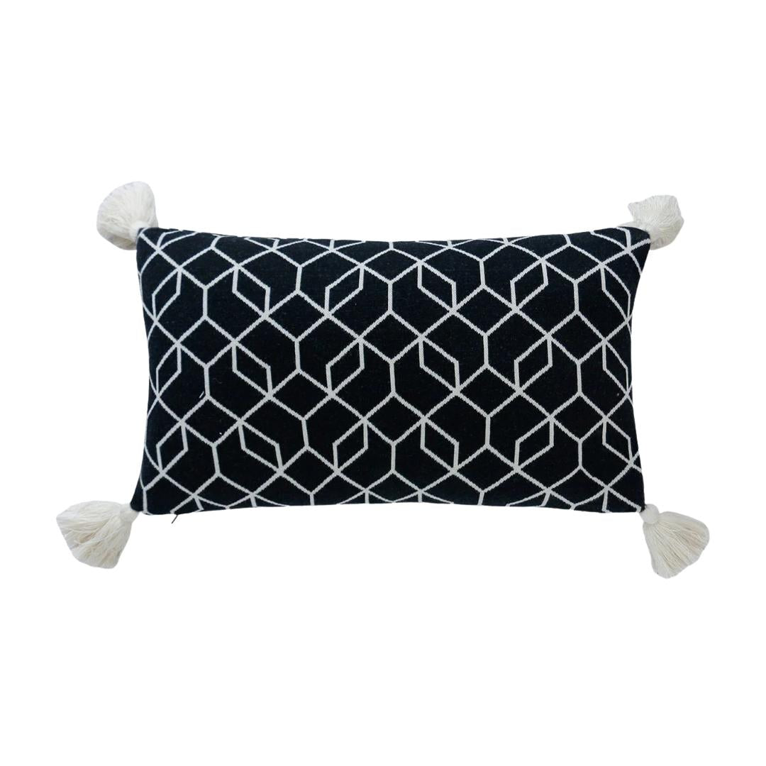 Trellis Black Base & Natural Cotton Knitted Decorative Cushion Cover (12 in x 20 in)