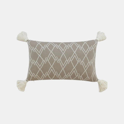 Trellis Stone & Natural Cotton Knitted Decorative Cushion Cover (12 in x 20 in)