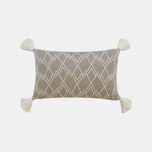 Trellis Stone & Natural Cotton Knitted Decorative Cushion Cover (12 in x 20 in)