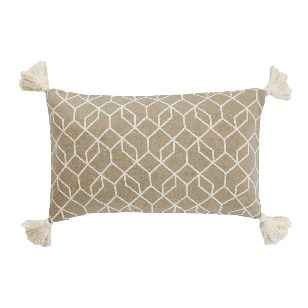 Trellis Stone & Natural Cotton Knitted Decorative Cushion Cover (12 in x 20 in)