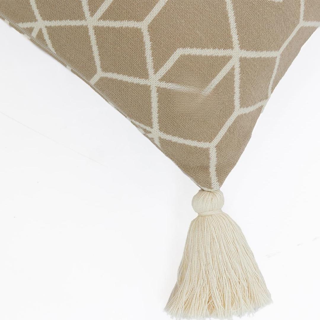 Trellis Stone & Natural Cotton Knitted Decorative Cushion Cover (12 in x 20 in)