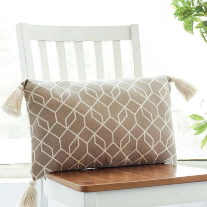 Trellis Stone & Natural Cotton Knitted Decorative Cushion Cover (12 in x 20 in)