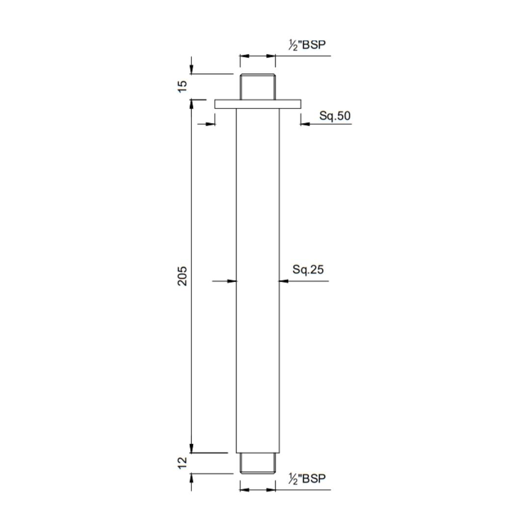 Jaquar Ceiling Mounted Square 200 mm Shower Arm SHA-ABR-457L200 - Antique Bronze