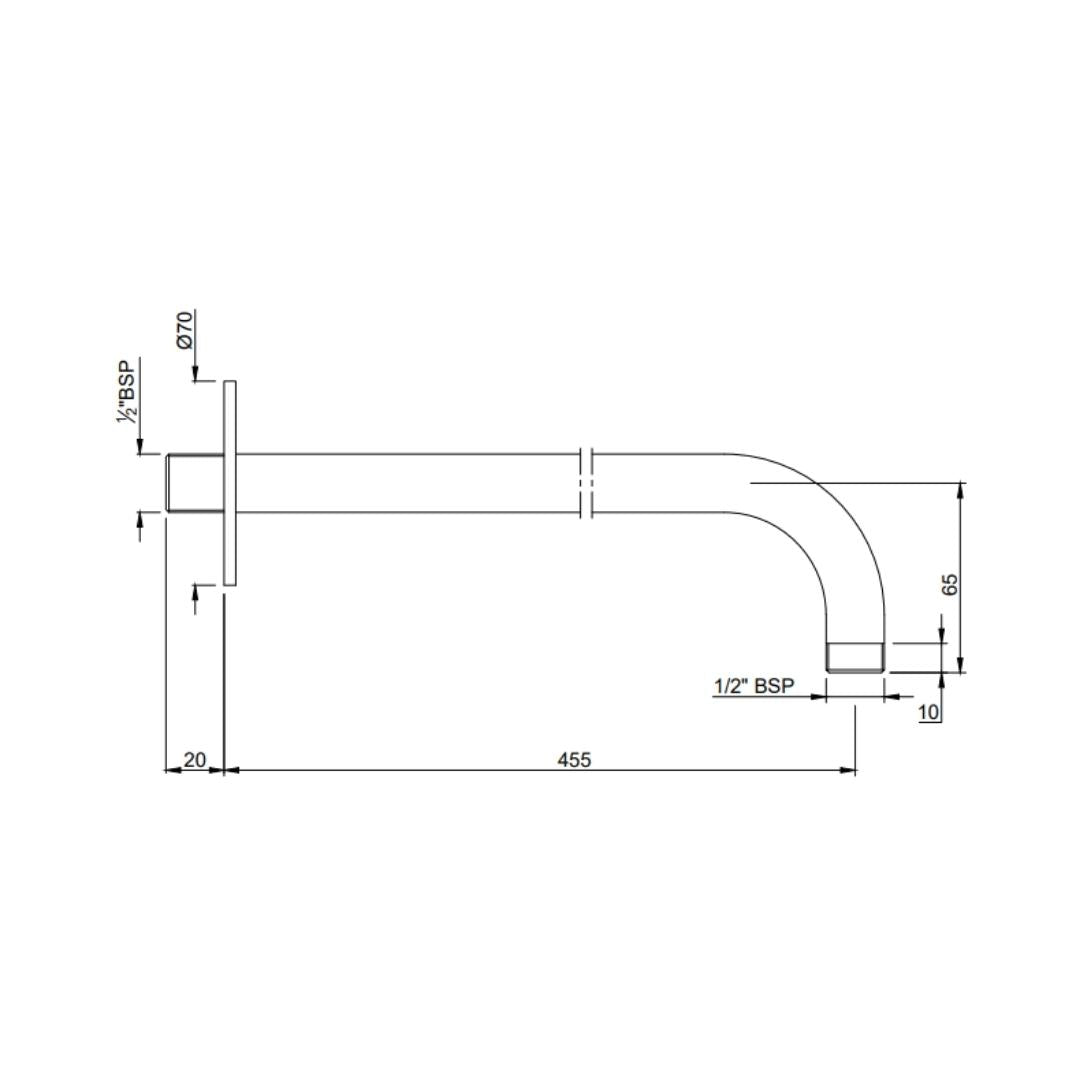 Jaquar Wall Mounted Round 450 mm Shower Arm SHA-BLM-479L450 - Black Matt