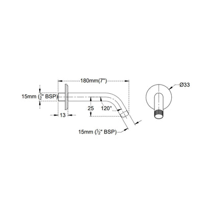 Cera Wall Mounted Round 180 mm Shower Arm F7040101 - Chrome