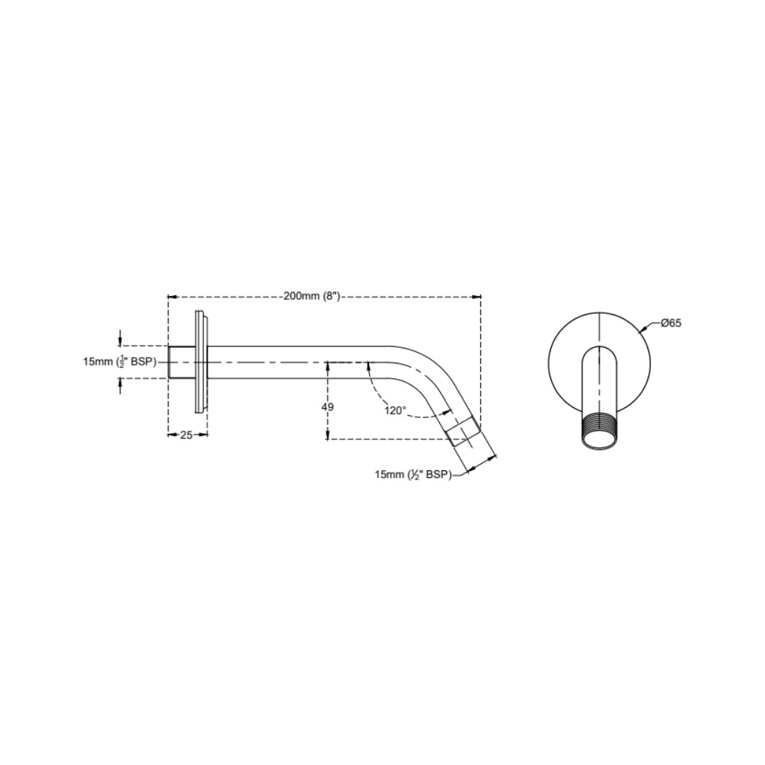 Cera Wall Mounted Round 200 mm Shower Arm F7040102 - Chrome