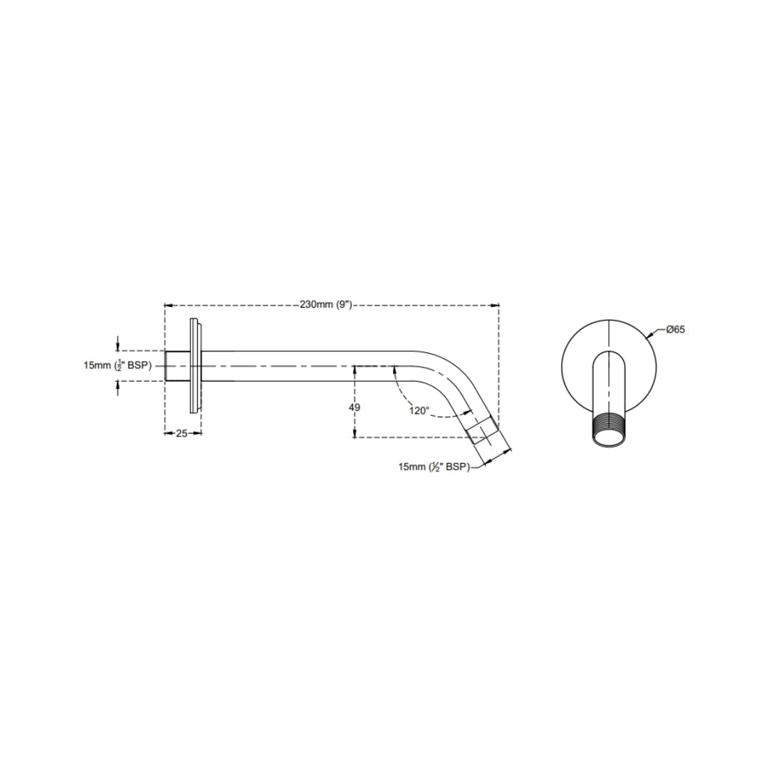 Cera Wall Mounted Round 230 mm Shower Arm F7040103 - Chrome