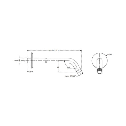 Cera Wall Mounted Round 305 mm Shower Arm F7040104 - Chrome