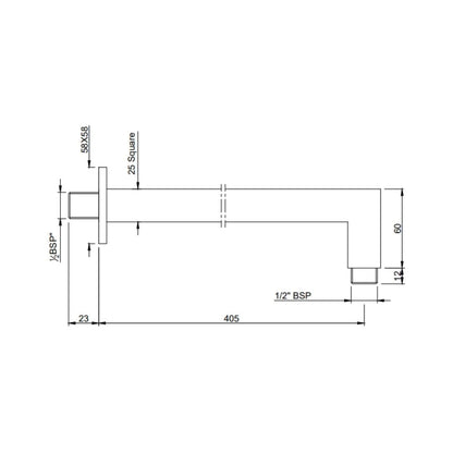Jaquar Wall Mounted Square 400 mm Shower Arm SHA-CHR-455L400 - Chrome