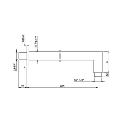 Jaquar Wall Mounted Square 600 mm Shower Arm SHA-GDS-455L600 - Gold Dust