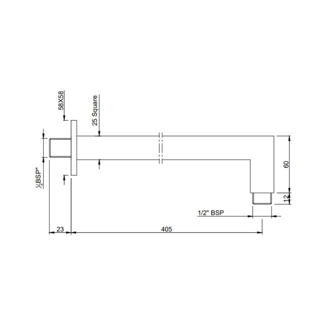 Jaquar Wall Mounted Square 400 mm Shower Arm SHA-GLD-455L400 - Full Gold