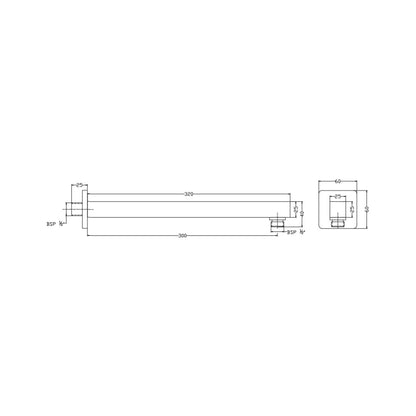 Hindware Wall Mounted Square 304 mm Shower Arm F160157 - Chrome