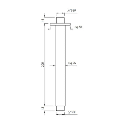 Jaquar Ceiling Mounted Square 200 mm Shower Arm SHA-SSF-457L200 - Stainless Steel