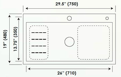 Sincore Stainless Steel Sink Hand Crafted Series SATELLITE ( 29.5 x 19 inches ) - Matt