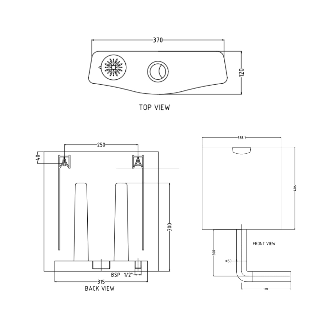 Hindware External Wall Mounted Cistern Without Frame SLENDER C - White
