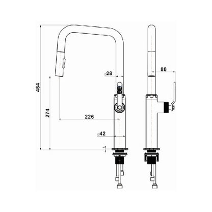 Simoll Table Mounted Pull-Out Kitchen Sink Mixer Abby SM-1647 with Extractable Hand Shower Spout in Gunmetal Finish