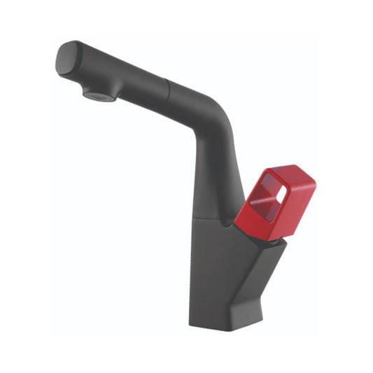 Simoll Table Mounted Pull-Down Kitchen Sink Mixer Titan SM-2613 with Extractable Hand Shower Spout in Matt Black Red Finish