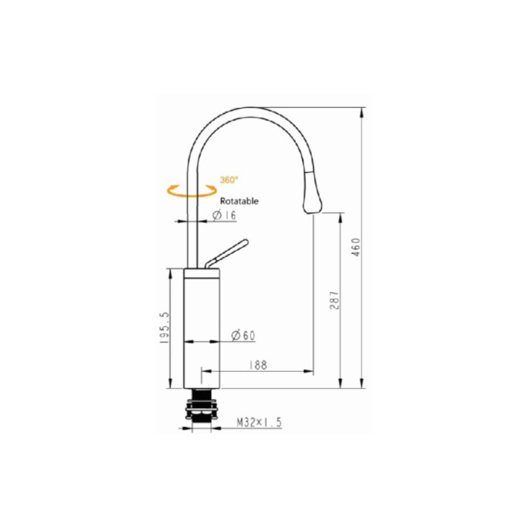 Simoll Table Mounted Pull-Down Kitchen Sink Mixer Cruze SM-4015 with Swinging Spout in Gold Finish