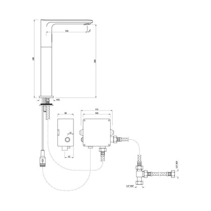 Jaquar Table Mounted Tall Boy Sensor Basin Mixer Opal Prime SNR 15017PMPK - Black Matt - DC Operated