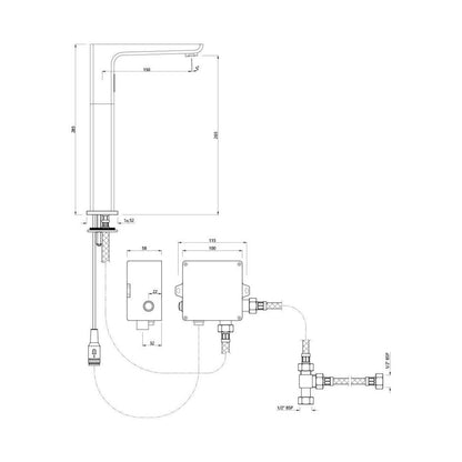 Jaquar Table Mounted Tall Boy Sensor Basin Mixer Kubix Prime SNR 35017PMPK - Black Matt - DC Operated