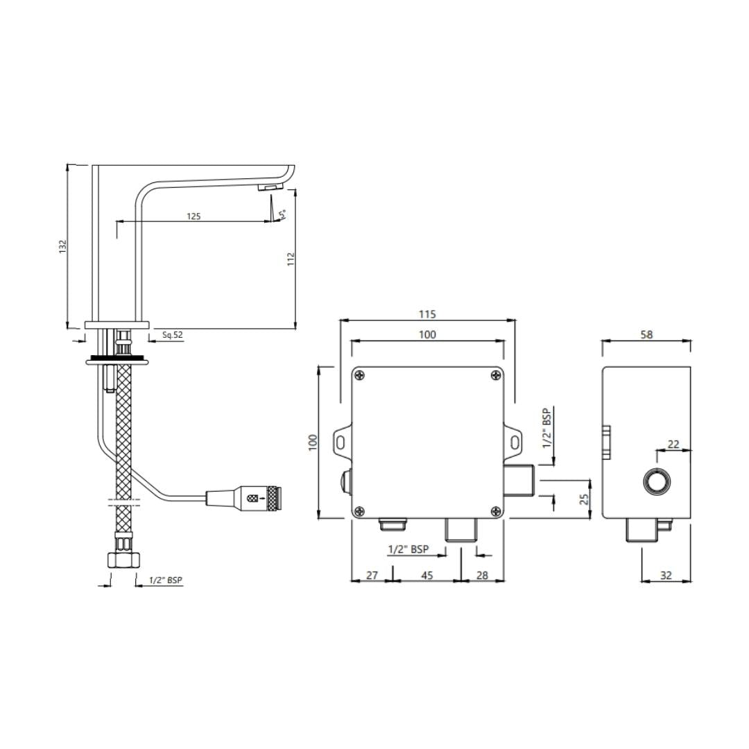 Jaquar Table Mounted Regular Sensor Basin Tap Kubix Prime SNR 35019PM - Black Matt - DC Operated