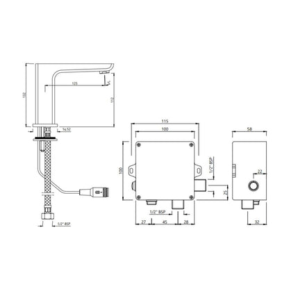 Jaquar Table Mounted Regular Sensor Basin Tap Kubix Prime SNR 35019PM - Black Matt - DC Operated