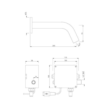 Jaquar Wall Mounted Sensor Basin Tap Blush SNR 51443 - Black Matt - DC Operated