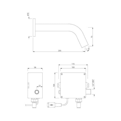Jaquar Wall Mounted Sensor Basin Mixer Blush SNR 51443PK - Black Matt - DC Operated