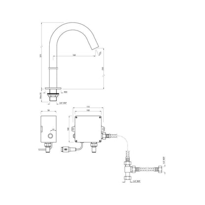 Jaquar Table Mounted Tall Boy Sensor Basin Mixer Blush SNR 51449PK - Black Matt - DC Operated